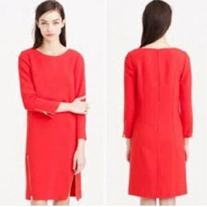 J.Crew New with tags Elegant Red shift dress gold zippers holiday
